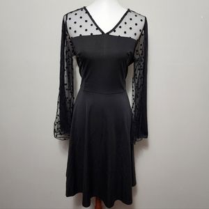 Sucrefas black ponte contrast swiss dot sleeve fit and flare dress size large